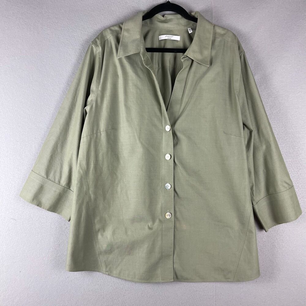 Foxcroft Non Iron Top Cardigan Womens 24W Green 3/4 Sleeve Cotton Casual FLAW